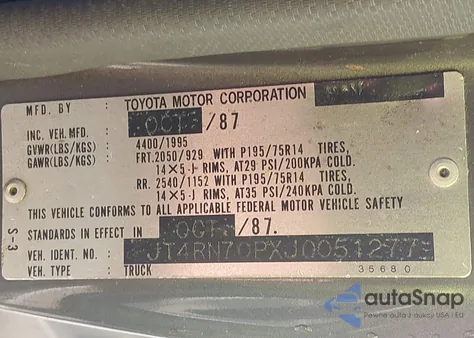 1988 Toyota Pickup Xtracab Rn70 Dlx из США, поврежденный, VIN JT4RN70PXJ0051277